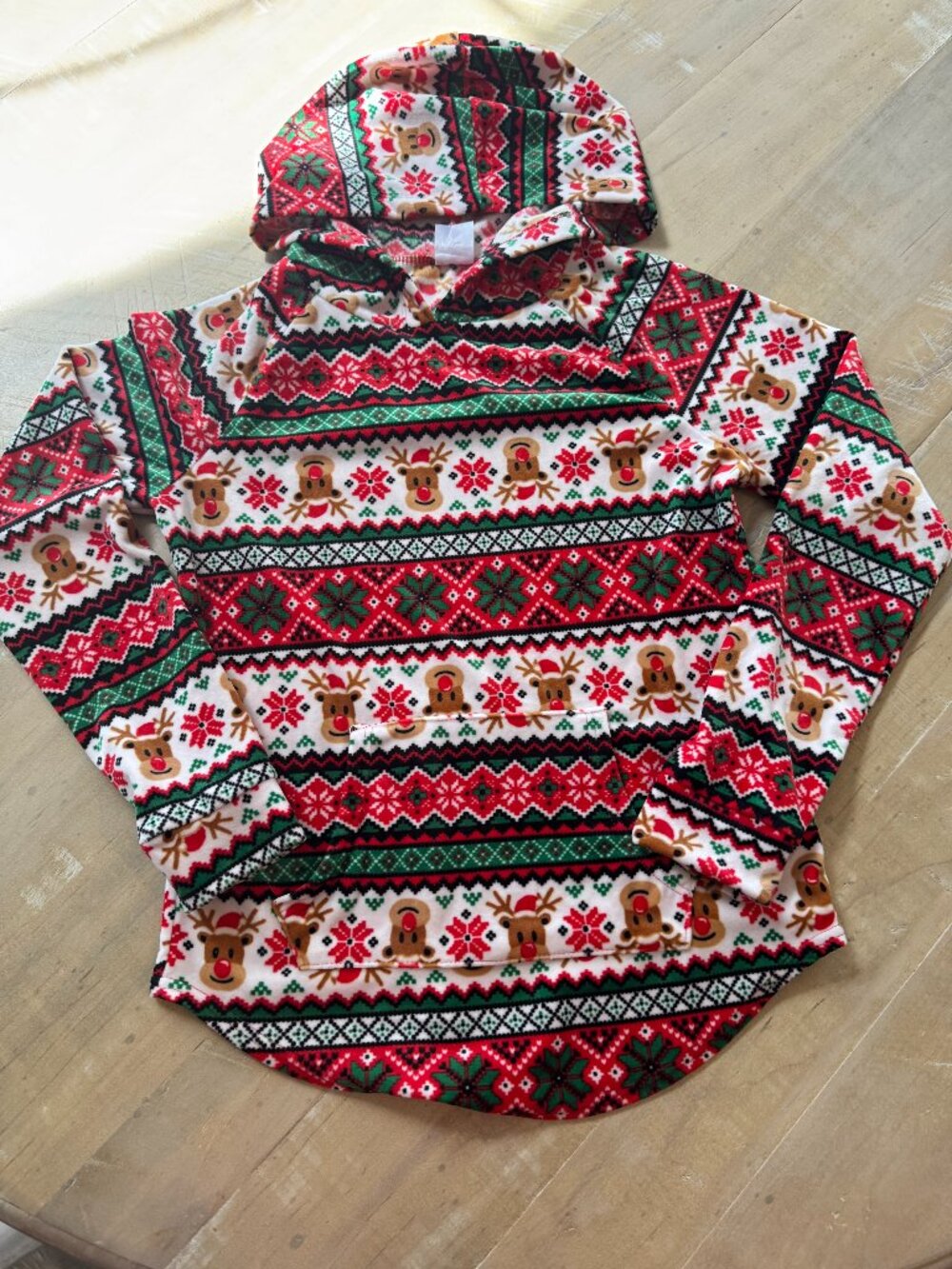 Christmas Fair Isle Fleece Hoodie | Reindeer Pattern Holiday Pullover